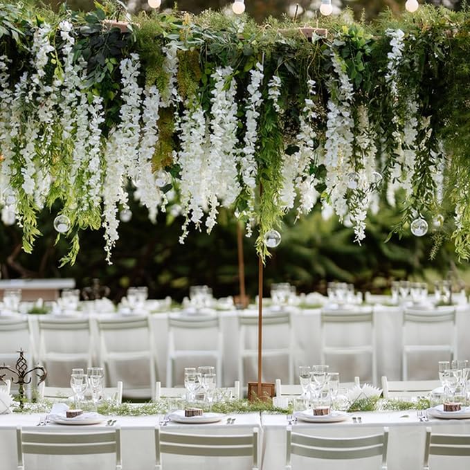 Alotiki Wisteria Hanging Flowers,Fake Hanging Flowers,Wisteria artificiales Garland for Home Wedding Arch Floral Party Garden Ceremony Outdoor Decor,3.6 feet Long(150,White)