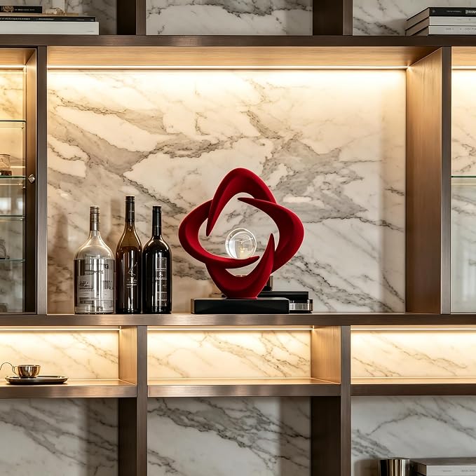 AWNR Gold Abstract Sculpture House Decor Aesthetic - Home Décor Accents for Nightstand, Shelves, Dining Room, Entryway Table, Office, Desk Accessories (Flocked red C)