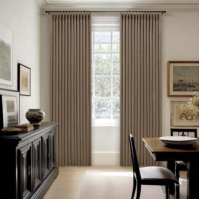 80 Inch Pinch Pleated Linen Blackout Curtains 2 Panels Set for Living Room 100% Black Out Window Curtains 80 Inches Long Pinch Pleat Dual Layer Drapes Drapes for Bedroom Office Dining Room Latte