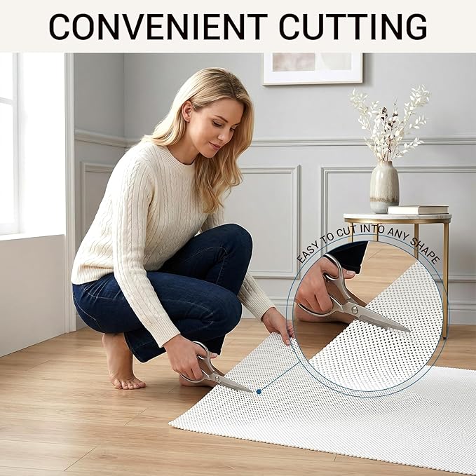 Non Slip Rug Pad Gripper for Hardwood Floors, 5x7 FT Anti Slide Rug Underlay, Eco Safe Odor Free, Cushioned Floor Protector, Cut-to-Size Multi-Purpose Pad