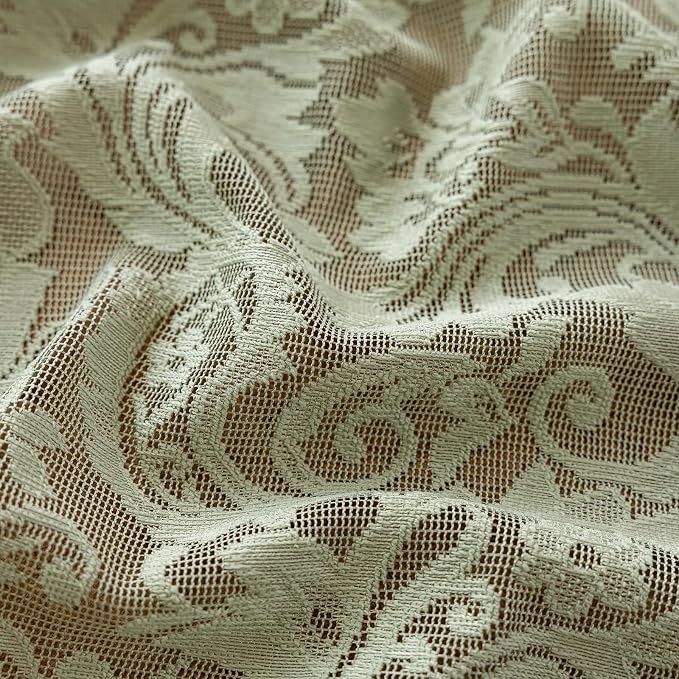 ALIGOGO Sage Green Lace Curtains 96 Inches Long - Country Rustic Floral Lace Sheer Curtains 2 Panels Set for Living Room, Privacy Scalloped Window Drapes, 52 x 96 Inch, Sage Green