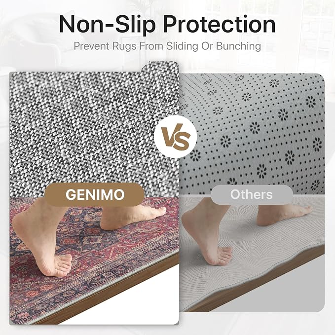 GENIMO 8x10 Area Rugs for Living Room, Machine Washable Non Slip Rugs, Low Pile Lightweight Print Rug for Bedroom, Dining Room, Home Office, Vintage Scarlet
