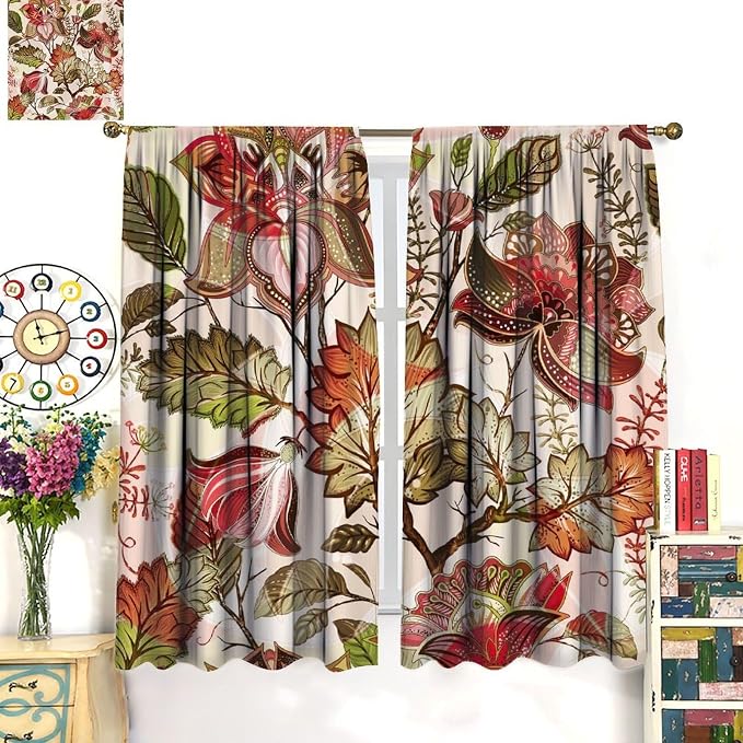 Bohemian-Themed Curtains, Indian Mandala-Inspired Green Plant Window Treatments, Blackout Curtains for Bedrooms, Living Rooms and Kitchens42X45 Inch