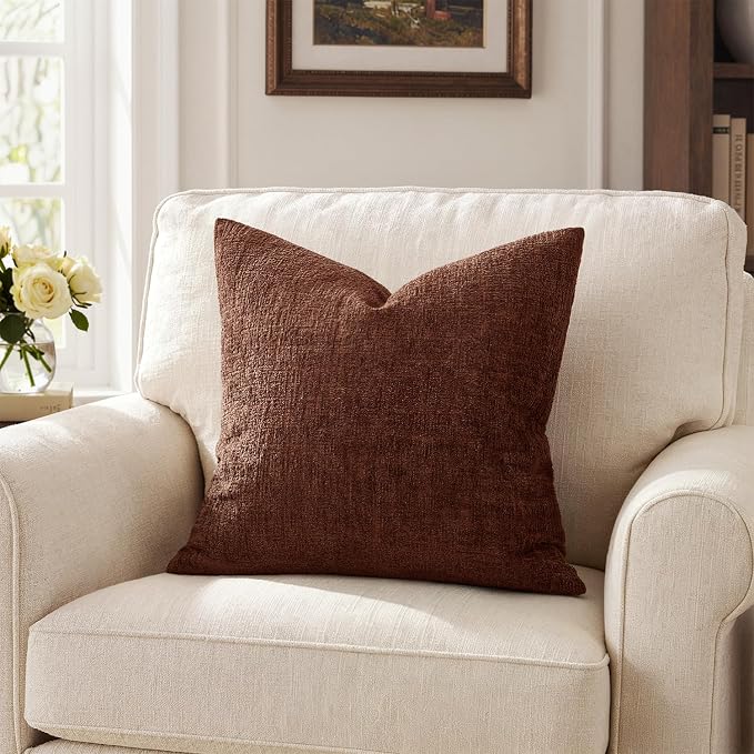 MIULEE Decorative Throw Pillow Covers 24x24 Pack of 2 Terracotta Couch Pillow Covers Fall Soft Cozy Textured Chenille Pillowcases for Home Decor Sofa Living Room Cushion Bedroom
