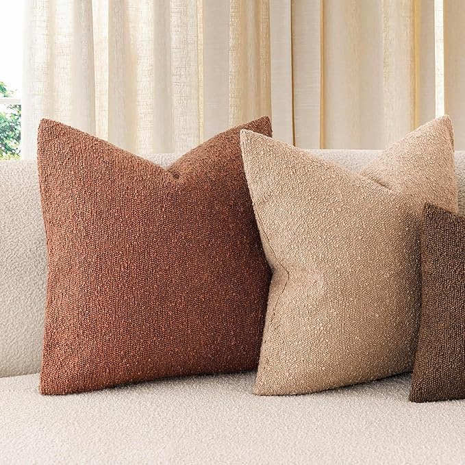 Foindtower Pack of 2 Textured Boucle Throw Pillow Covers Accent Solid Pillow Cases Cozy Soft Decorative Couch Cushion Case for Chair Sofa Bedroom Living Room Home Decor 20x20 Inch Red Taupe