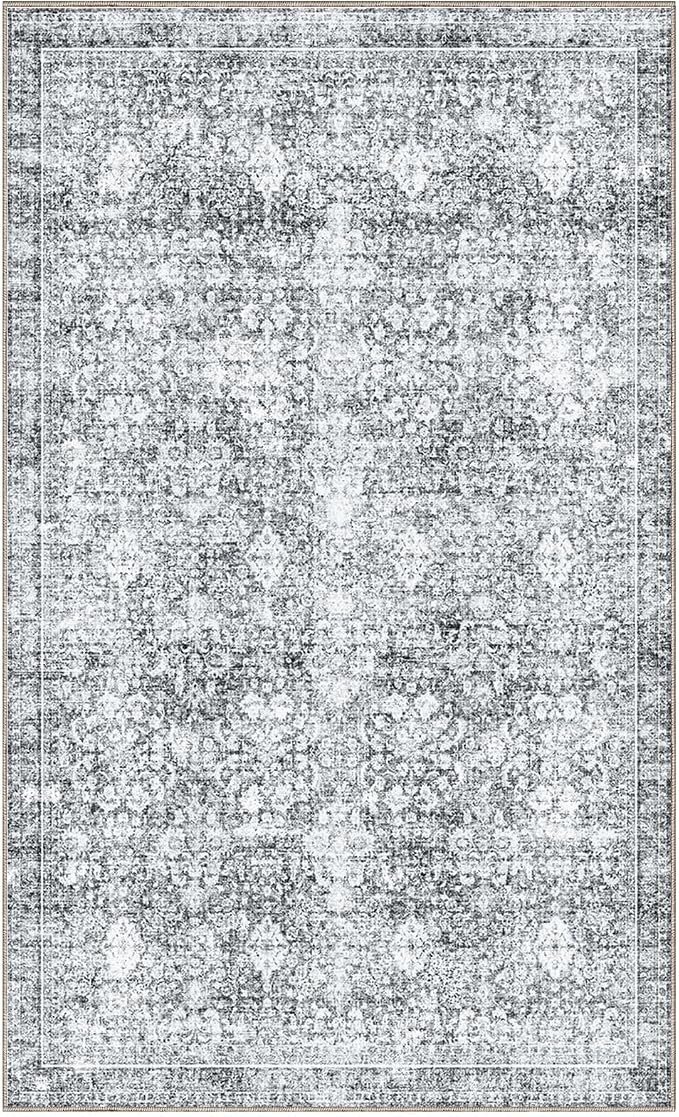 Sasttie 3x5 Rug, Ultra-Soft Washable Rug, Low Pile Foldable Thin Carpets with Non-Slip Backing, Skin-Friendly Stain Resistant Carpet for Living Room, Bedroom, Kitchen, Dorm, 3x5, Light Grey