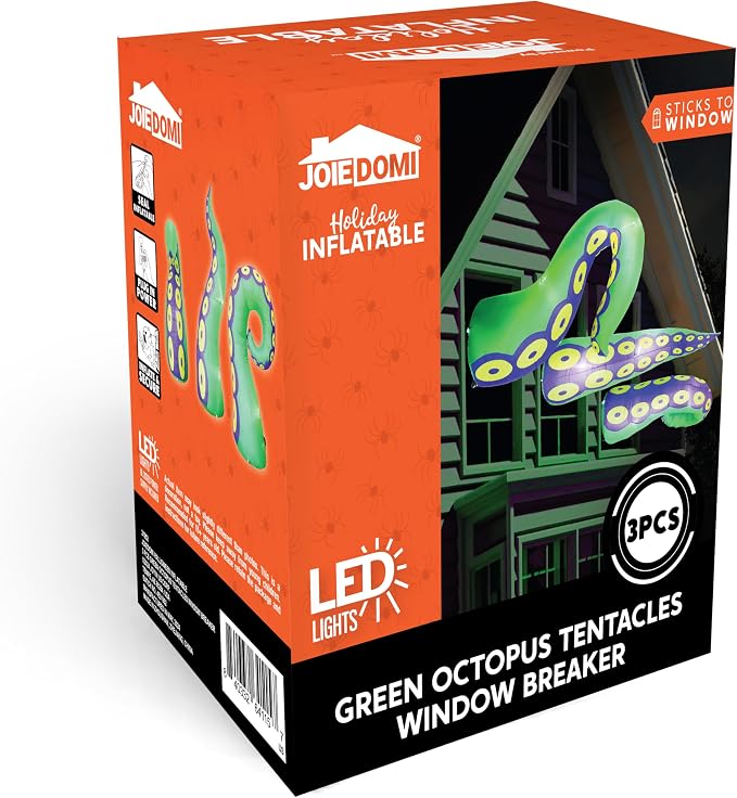 Joiedomi 3 Pcs Halloween Inflatables Green Octopus Tentacle Outdoor Decorations, Octopus Tentacle with Build-in LEDs Halloween Window Decoration with Light Blow Up for Yard Party Decors Outside