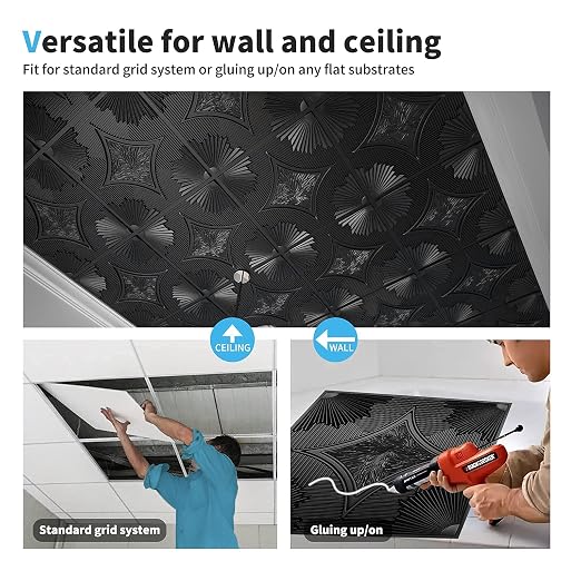 Art3d Drop Ceiling Tiles 24x24 in Black (12-Pack, 48 Sq.ft), 3D Wainscoting Panels Glue Up 2x2