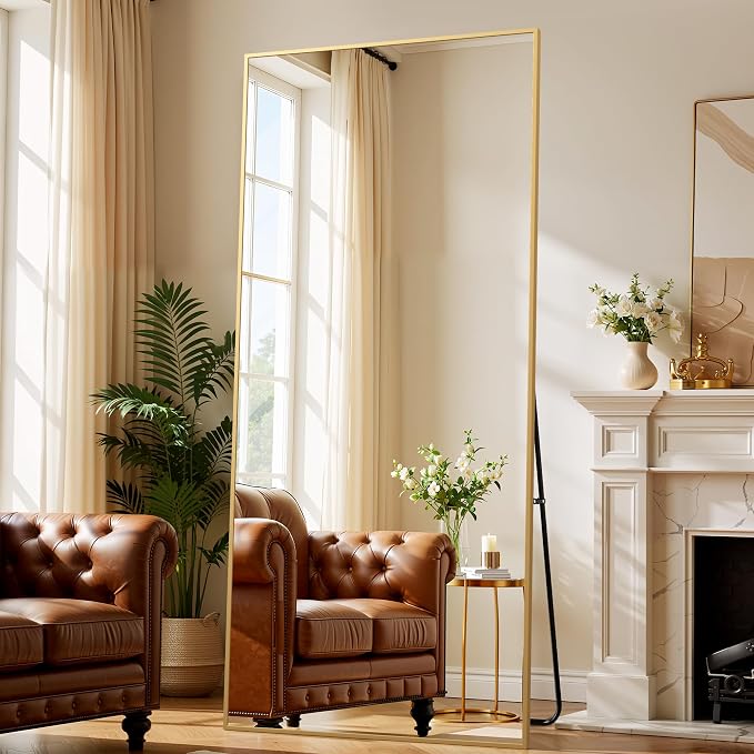 BEAUTYPEAK 86"x40" Rectangle Full Body Floor Mirrors, Full Length Mirror with Stand, Large Gold Mirror for Bedroom, Dressing Room, Leaning, Standing or Hanging Horizontally/Vertically
