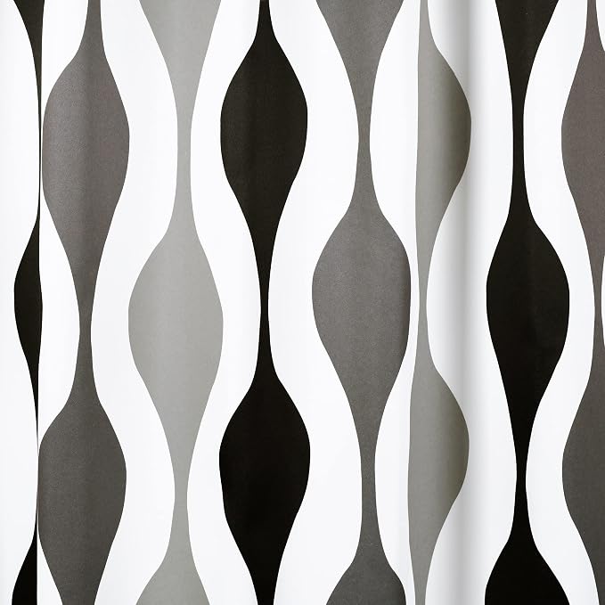Lush Decor Mid Century Geo Room Darkening Window Curtain Panels Pair 52" W x 95" L Black & Gray - Retro Curtains for Living Room - Vintage Drapes