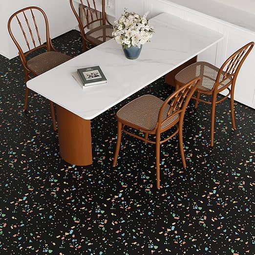 VaryPaper 20 Pack 12"x12" Colorful Black Terrazzo Floor Tiles Peel and Stick Waterproof Self Adhesive Vinyl Tile Flooring Sticky Tiles for Floor Bathroom Removable Temporary Flooring for Renters