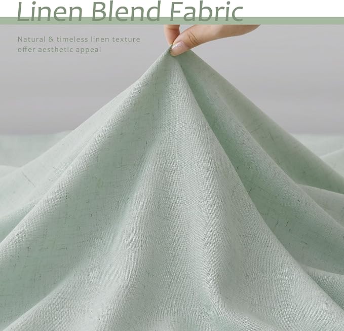 90 Inches Living Room Aqua Green Curtains 2 Panels Set Back Tab Rod Pocket Semi Sheer Modern Farmhouse Drapes Light Filtering Linen Texture Fabric Window Treatments for Bedroom 52x90 Aqua Green
