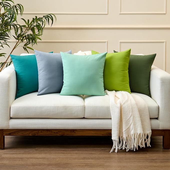 Encasa XO Throw Pillow Covers 20x20 in Set of 2 Leaf Green | No Inserts | Cotton Pillow Covers for Living Room, Bed, Sofa, Couch | Decorative Cushion Covers with Improved Zipper
