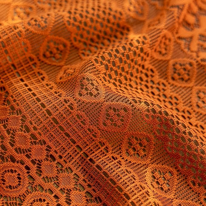 Sutuo Home Terracotta Boho Kitchen Curtains 54 inches Long, Burnt Orange Cottagecore Semi Sheer Privacy Crochet Vintage Tassels Bohemian Lace Window Curtains for Nursery Rod Pocket, 2 Panels 50" W