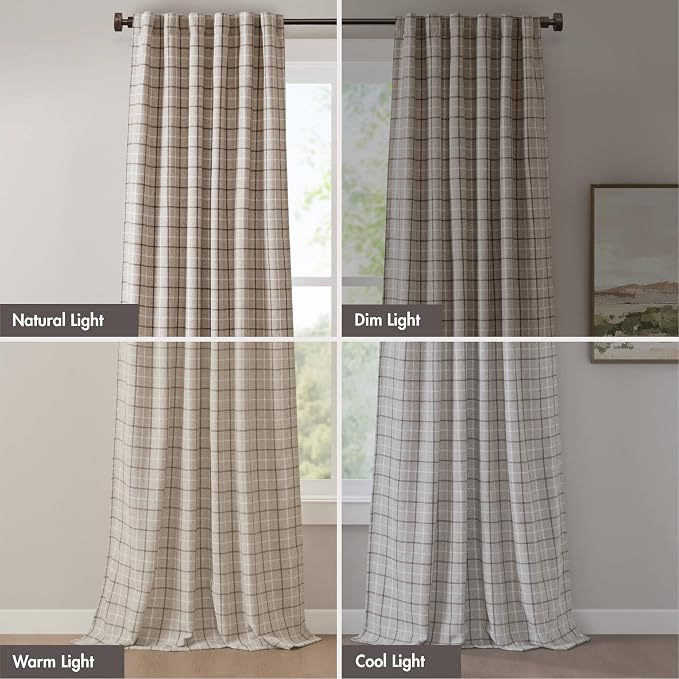 Madison Park Anaheim Cabin Plaid Curtain Window, Thermal Insulated Fleece Lining, Living Room Decor Room Darkening Drape for Bedroom, 1-Single Panel Pack, 50x84, Rod Pocket & Front Tab, Brown
