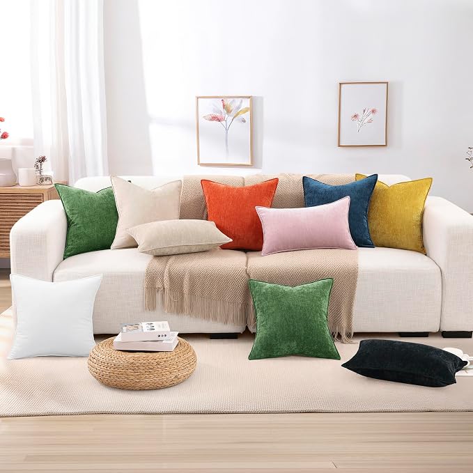 decorUhome Fall Couch Throw Pillow Covers 16x16 Set of 2, Decorative Soft Velvet Modern Cozy Chenille Pillow Cases with Elegant Design for Sofa Bed Living Room Home Decor, Aqua Haze