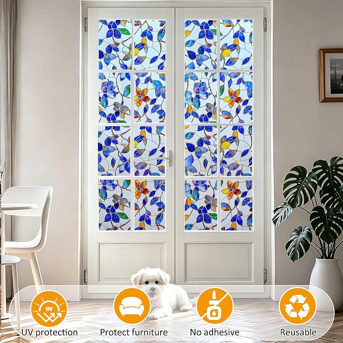 Countewol Privacy Window Film Upgraded 24H Day & Night Privacy Heat Insulation Static Cling Decorative Glass Film(Upgraded UV Purple, 29.5 X 78.7 in