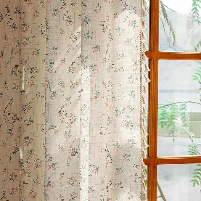 OYX Floral 96 Inch Curtains for Living Room Flower Drapes Bedroom Semi Sheer Rod Pocket Floor Length Window Curtains 2 Panel Sets Boho Farmhouse Vintage Light Filtering Window Treatments