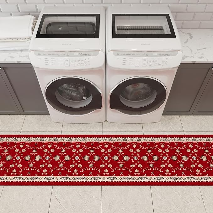Ottomanson Mud Mat 2'7" x 4' Indoor Door Mat – Machine Washable Soft Non-Slip Rug, Quick Dry Low Pile Carpet for Kitchen, Bathroom & Entryway, Mahal Red
