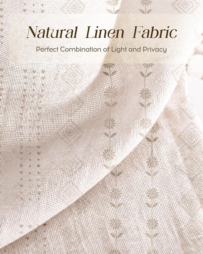 Miss Adola Farmhouse Kitchen Tier Curtains - 30 Inch Length Linen Blend Boho Cafe Curtains Striped Beige Small Window Treatments Over Sink Rod Pocket for Bathroom Living Room Light Filtering, 2 Panels
