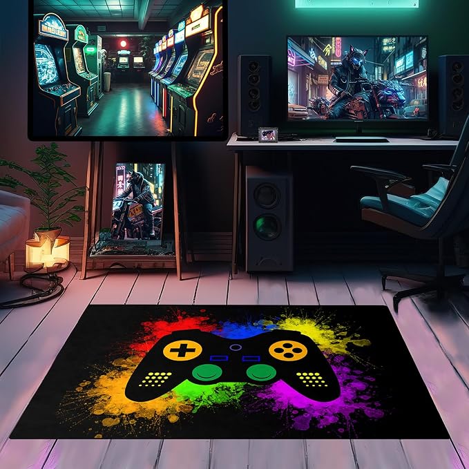 Gaming Rugs for Boys Teens Bedroom Decor Gamer Rugs for Living Room Gamepad Controller Carpets, 2'x3'