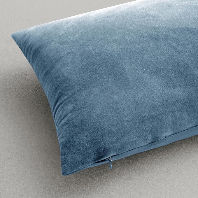 MIULEE Velvet Throw Pillow Covers 18x18 Inch, Pack of 2 - Blue Gray, Soft Solid Decorative Pillow Covers Cushion Cases Modern Luxury Home Decor for Spring Couch Sofa Bedroom Livingroom