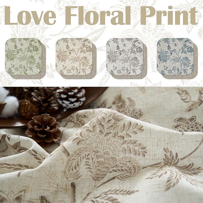 jinchan Floral Valance Curtain Linen Kitchen Valance for Windows 16 Inch Farmhouse Light Filtering Floral Short Window Treatment for Living Room 1 Panel Rod Pocket Double Layer Taupe on Beige