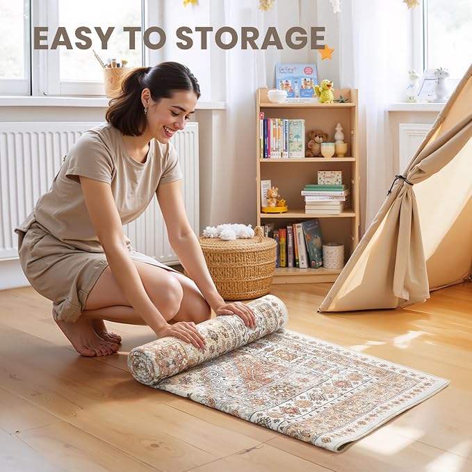 zesthome 3x10 Runner Rug Non Slip Washable for Entryway, Vintage Hallway Runner for Front Porch, Laundry Room, Bedroom, Abstract Stain Resistant Thin Indoor Kitchen Mats for Floor(Orange,3'x10')