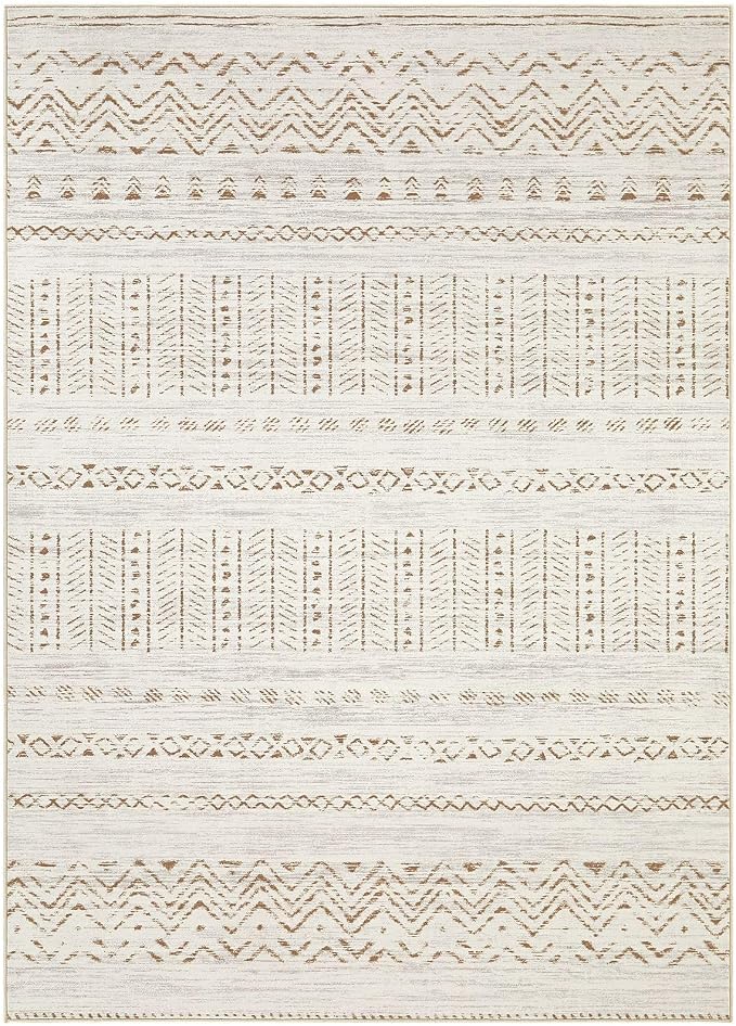 cotiled 10x14 Area Rugs Living Room Rug: Washable Boho Rugs with Non Slip Backing Large Soft Indoor Stain Resistant Carpet for Bedroom Farmhouse Dining Room Lightweight Home Decor Brown/Cream