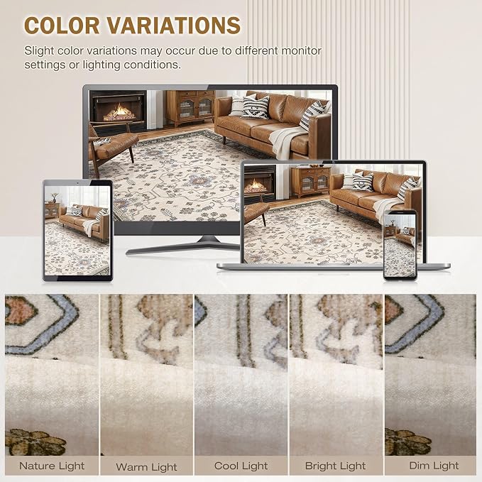 10x12 Area Rugs for Living Room - Large Carpet Ultra Thin Soft Washable Oriental Vintage Floral Distressed Big Indoor Carpets for Bedroom Nursery Dorm Home Decor Aesthetic - Brown Black