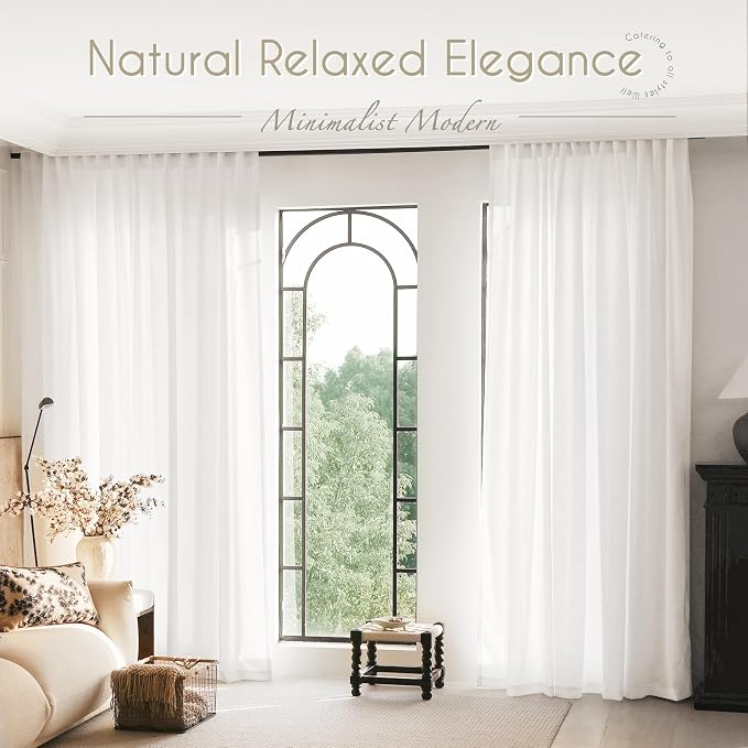 White Curtains 96 inches Long 2 Panels Back Tab Light Filtering Cotton Textured Curtain Modern Farmhouse Coastal Decor Off White Linen Drapes 96 inch Length for Patio Sliding Door Office 42x96
