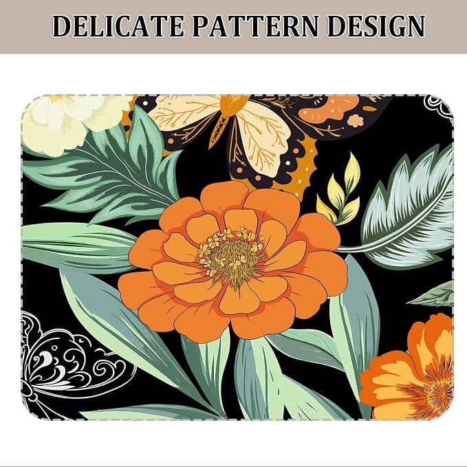 Orange Boho Floral Blackout Curtain, Mid Century Vintage Flower Botanical Curtains, Dark Aesthetic Art Grommet Drapes 2 Panels, Farmhouse Bedroom Living Room Decor 52X84 Inch
