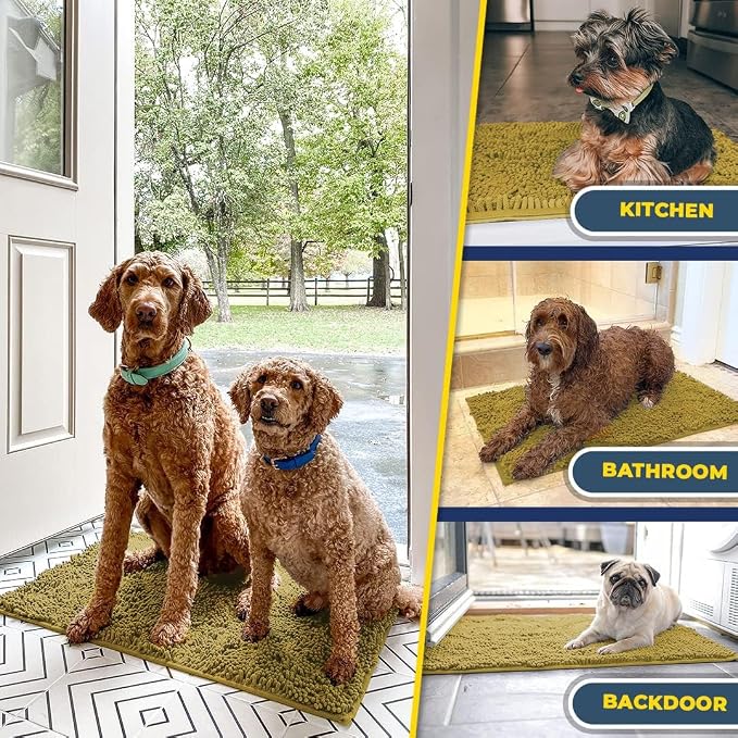 Muddy Mat® | Super Water Absorbent Door Mat Indoor, Microfiber Quick Dry Chenille Entryway Rug, Slip Resistant Front Door Mat, Indoor Mats for Entryway, Machine Washable Pet Rug, Mustard 48" x 72"