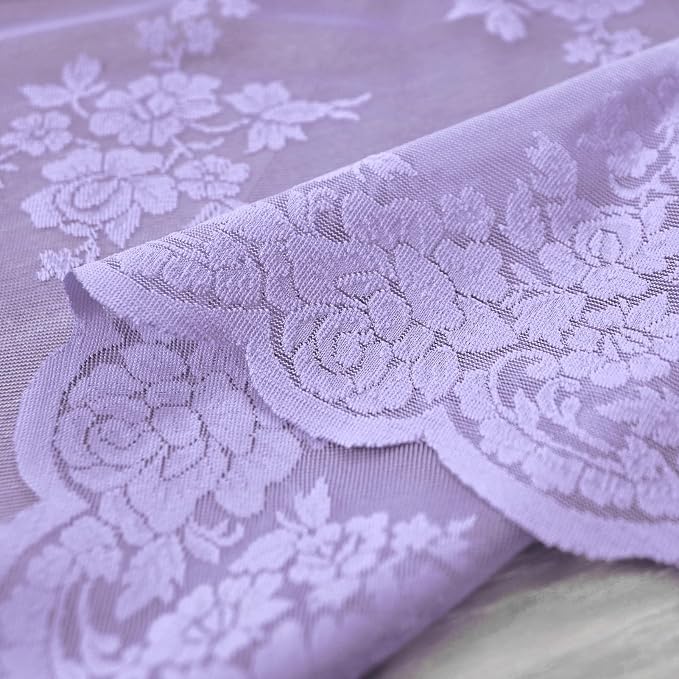 Kotile Light Purple Sheer Curtains 84 Inches Long, 2 Panels, W42 x L84 Inch Each, Country Rustic Floral Vintage Lace Curtains for Living Room, Rod Pocket Privacy Light Filtering Lacy Window Curtain