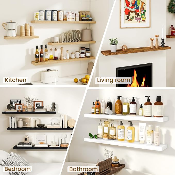 Dreamland 48Inch Floating Shelves for Wall, Rustic Wooden Storage Shelf for Living Room, Kitchen, Farmhouse, Wall Mounted Display Shelving with Invisible Heavy-Duty Metal Bracket, Set of 2 - Brown