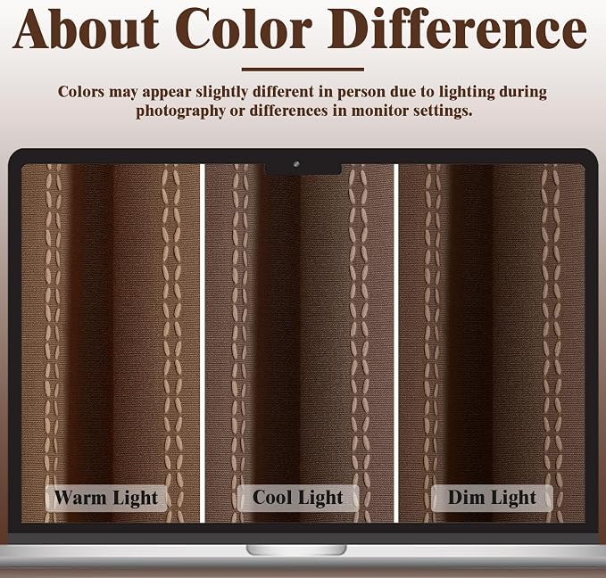 Brown Boho Blackout Curtains 2 Panels 84 Inch for Living Room Bedroom, Linen Texture Farmhouse Curtains with Tassels and White Cotton Embroidery Vintage