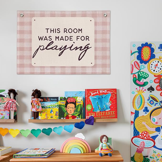 Playroom Wall Decor, This Room Was Made For Playing Playroom Banner, Banner Flag Wall Hanging Decor for Toddler Girls Baby Girl Room Nursery 20x30 Inch - Pink