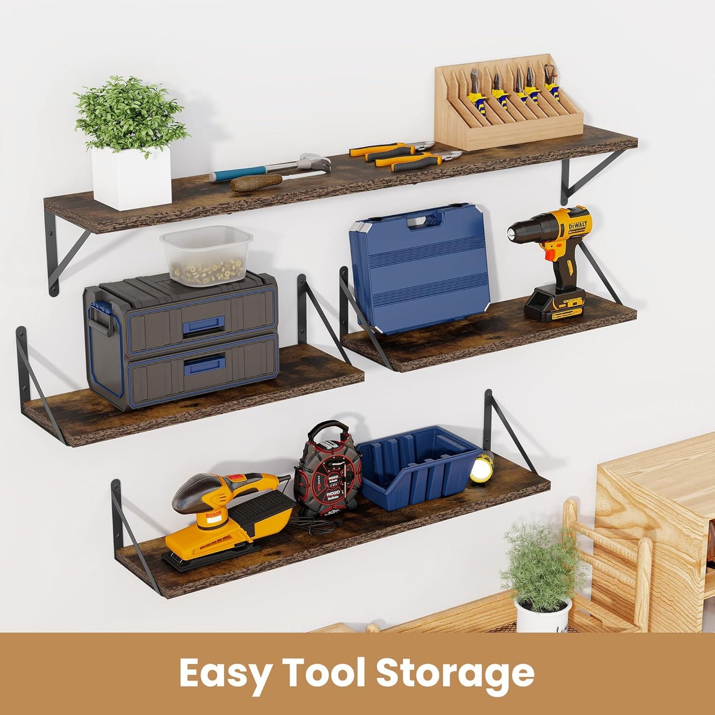 Heimlove 36 Inch Floating Bookshelves Set of 3,Heavy Duty Wall Mounted Bookshelves,Rustic Brown Wall Bookshelf for Living Room,Bedroom,Kitchen,Laundry Room Storage & Decor