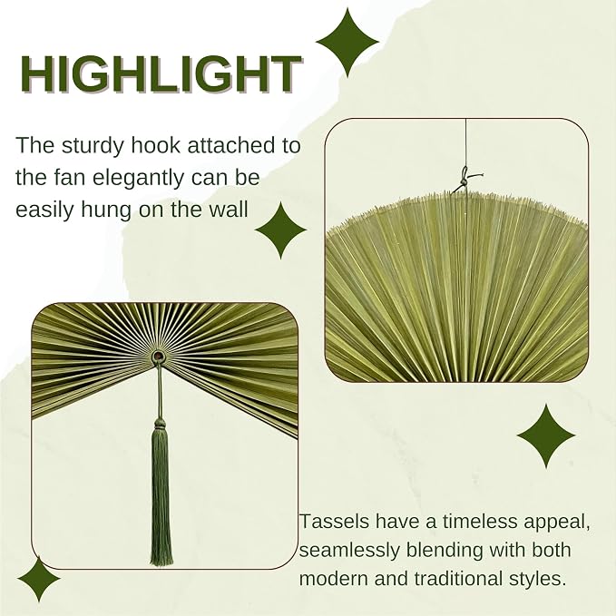 ChumDecor Fan Wall Decor, Japanese Giant Fan, Large Bamboo Fan Wall Art for Boho Hanging Headboard, Decorative Folding Fans for Over Bed, Asia Trending (Army Green 40inch)