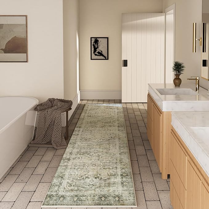 Runners for Hallways Kitchen Runner Rugs: 2'x 10' Washable Runner Rug Boho Non Slip Long Floor Rug with Rubber Backing Faux Wool Vintage Carpet Runners for Entryway Indoor Foyer Bedroom Living Room