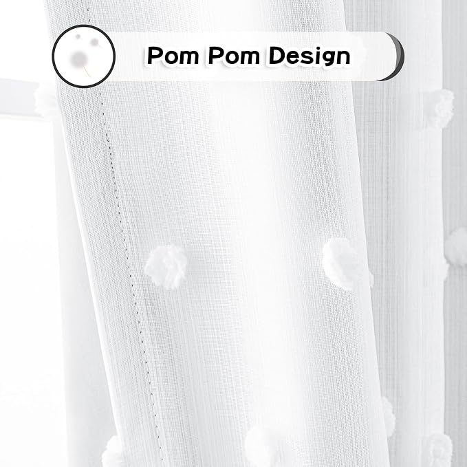 MYSKY HOME Blackout Curtains for Kids Bedroom 100% Light Block Out Thermal Insulated Curtain 72 Inches Grommet Room Darkening Curtains Privacy Window Drapes with White Pom Pom Sheers,2 PCS, 52" x 72"