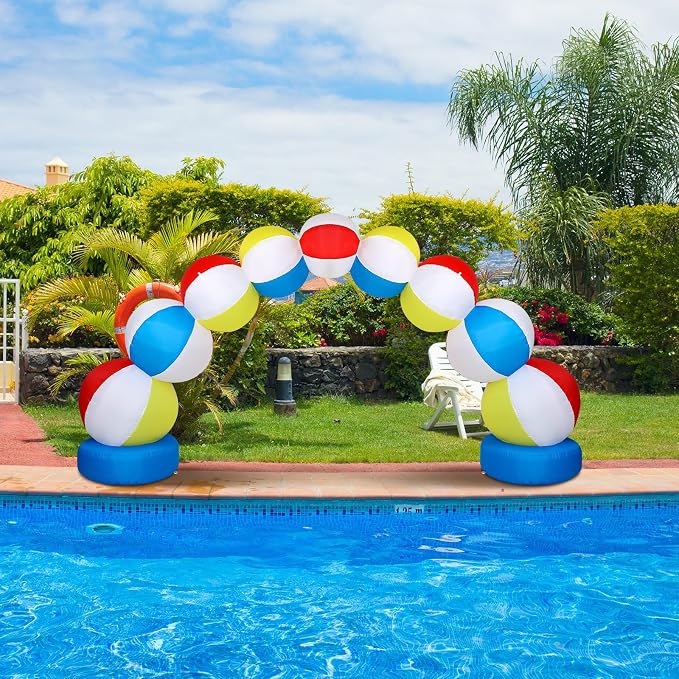 RattanView Inflatable Arch 8 ft Summer Beach Ball Party Arch Rainbow Beach Party Decoration Inflatable Pool Favors for Indoor Outdoor Lawn Yard Garden Decoration(Blue)