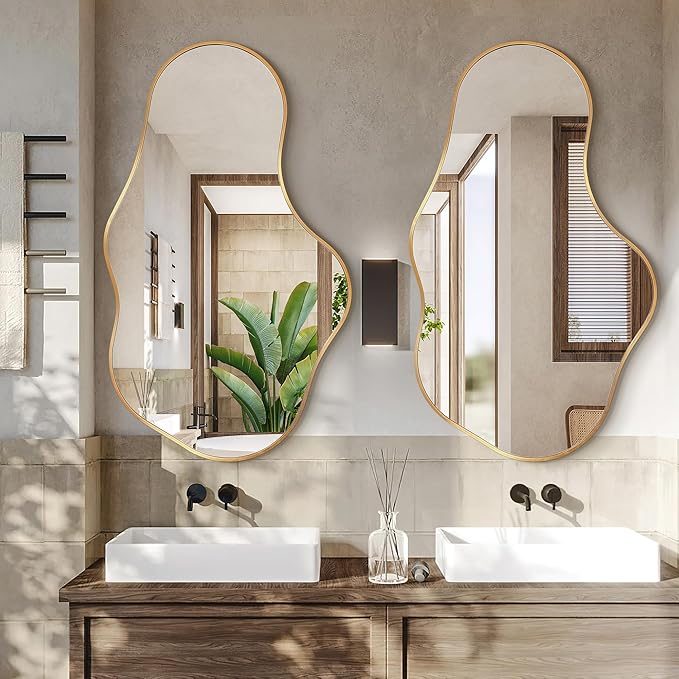 Dorlicecass Mirror Full Length - Wall Mirrors Decorative 26"x 43" Asymmetrical Abstract Aviation Aluminum Alloy Frame Unique for Bathroom, Bedroom, Living Room, Cloakroom, Entryway Gold