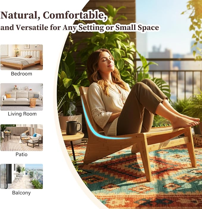 Furlide Rattan Chair 2Pcs, Mid Century Modern Accent Chair, Leisurely Reading Chair for Living Room(Wood)