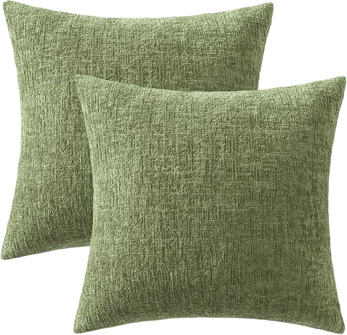 MIULEE Decorative Throw Pillow Covers 18x18 Pack of 2 Sage Green Spring Couch Pillow Covers Soft Cozy Textured Chenille Pillowcases for Home Decor Sofa Living Room Cushion Bedroom