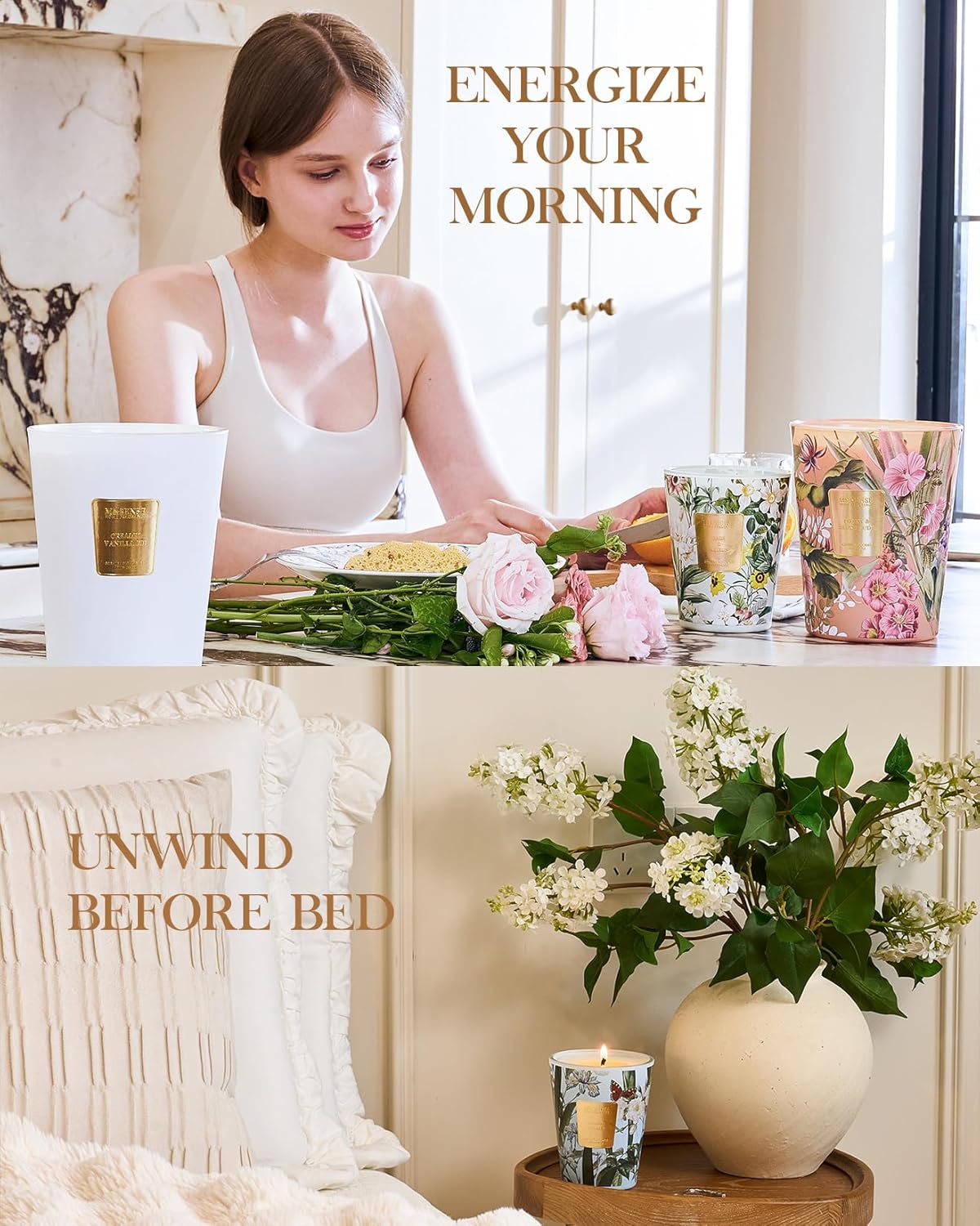 M&SENSE Garden Rose Scented Natural Soy Wax Candle, 14.1oz 60 Hours Long Lasting Slow Burning Candles for Home Decor, Aromatherapy Candle for Stress Relief