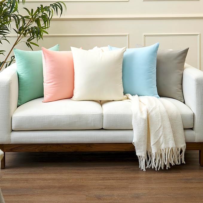 Encasa XO Throw Pillow Covers 18x18 in Set of 2 White | No Inserts | Cotton Pillow Covers for Living Room, Bed, Sofa, Couch | Decorative Cushion Covers with Improved Zipper