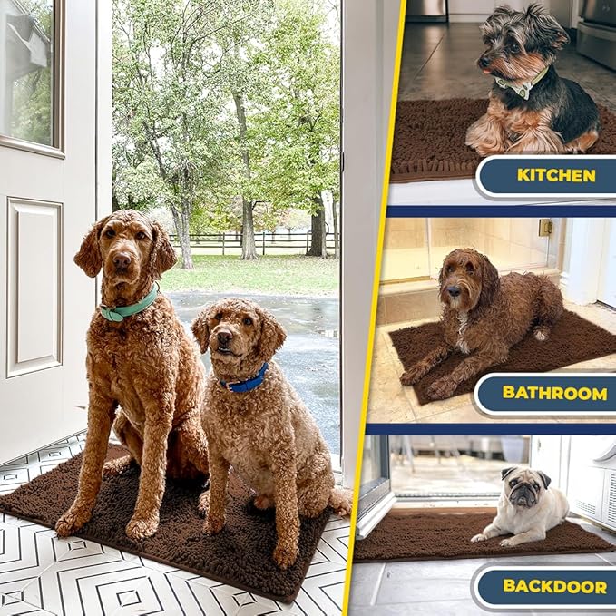 Muddy Mat® | Super Water Absorbent Door Mat Indoor, Microfiber Quick Dry Chenille Entryway Rug, Slip Resistant Front Door Mat, Indoor Mats for Entryway, Machine Washable Pet Rug, Brown 28"x18"