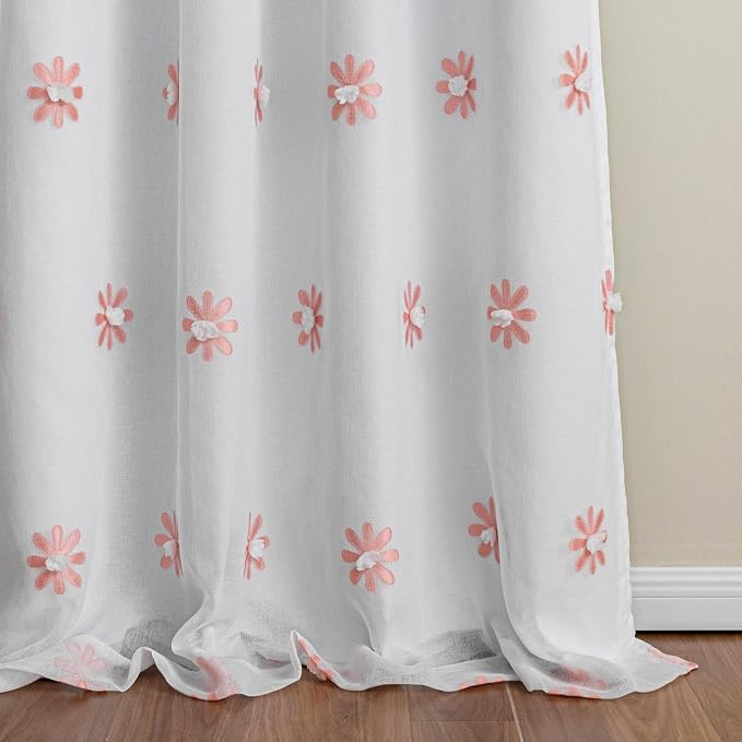 MYSKY HOME Blackout Curtains for Girls Bedroom 63 Inch Long Pink Floral Curtains for Kids Room 2 Panels 100% Room Darkening Daisy Flower Window Treatment 2 Layered Drapes Toddler Grommet 52W x 63L