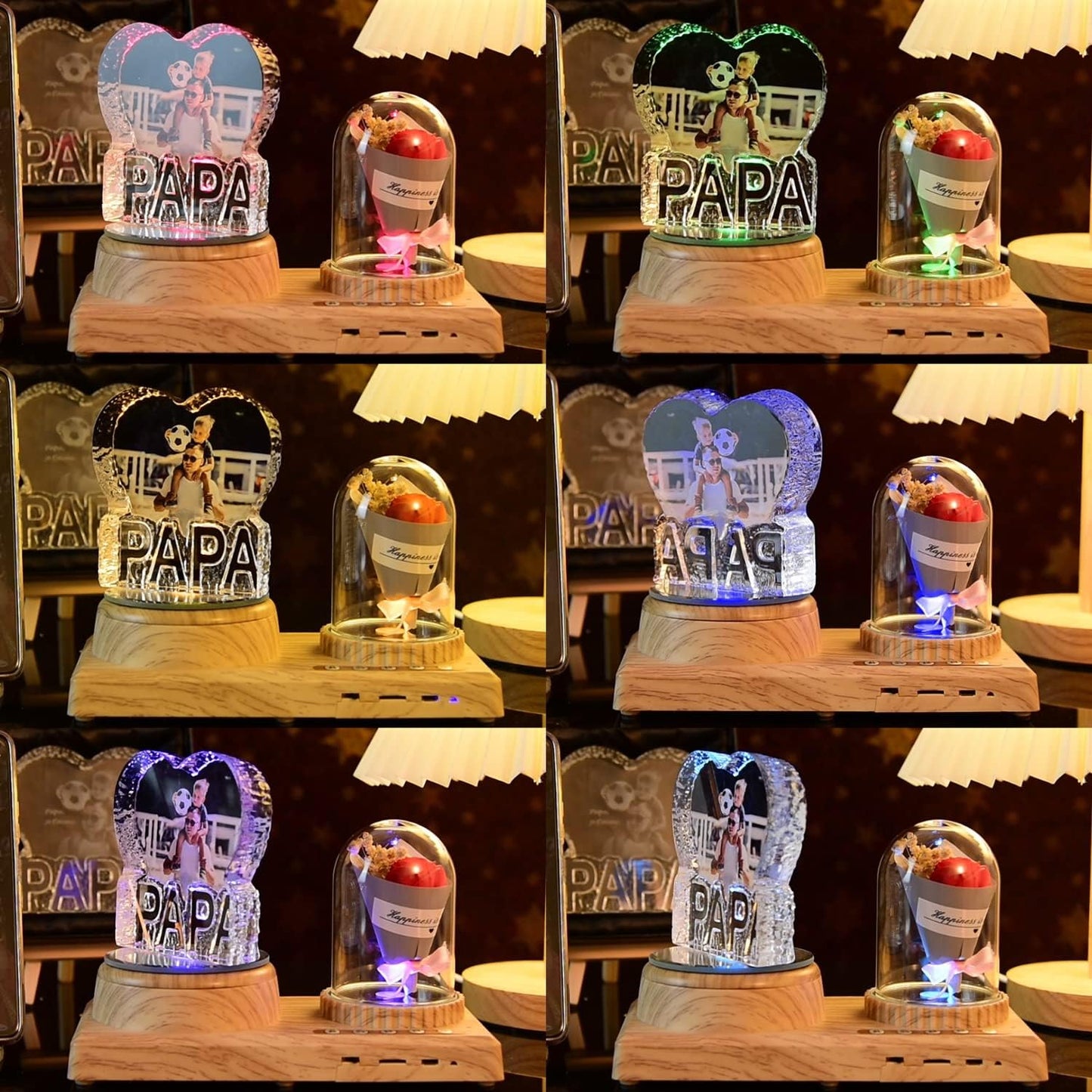 3D Crystal Photo, Heart-Shaped Love Photo Custom Night Light Personalized 3D Crystal Lamp with Bluetooth Rose Audio, Crystal Photo Frame Best Gift for Couple Love Women Men Wedding Christmas